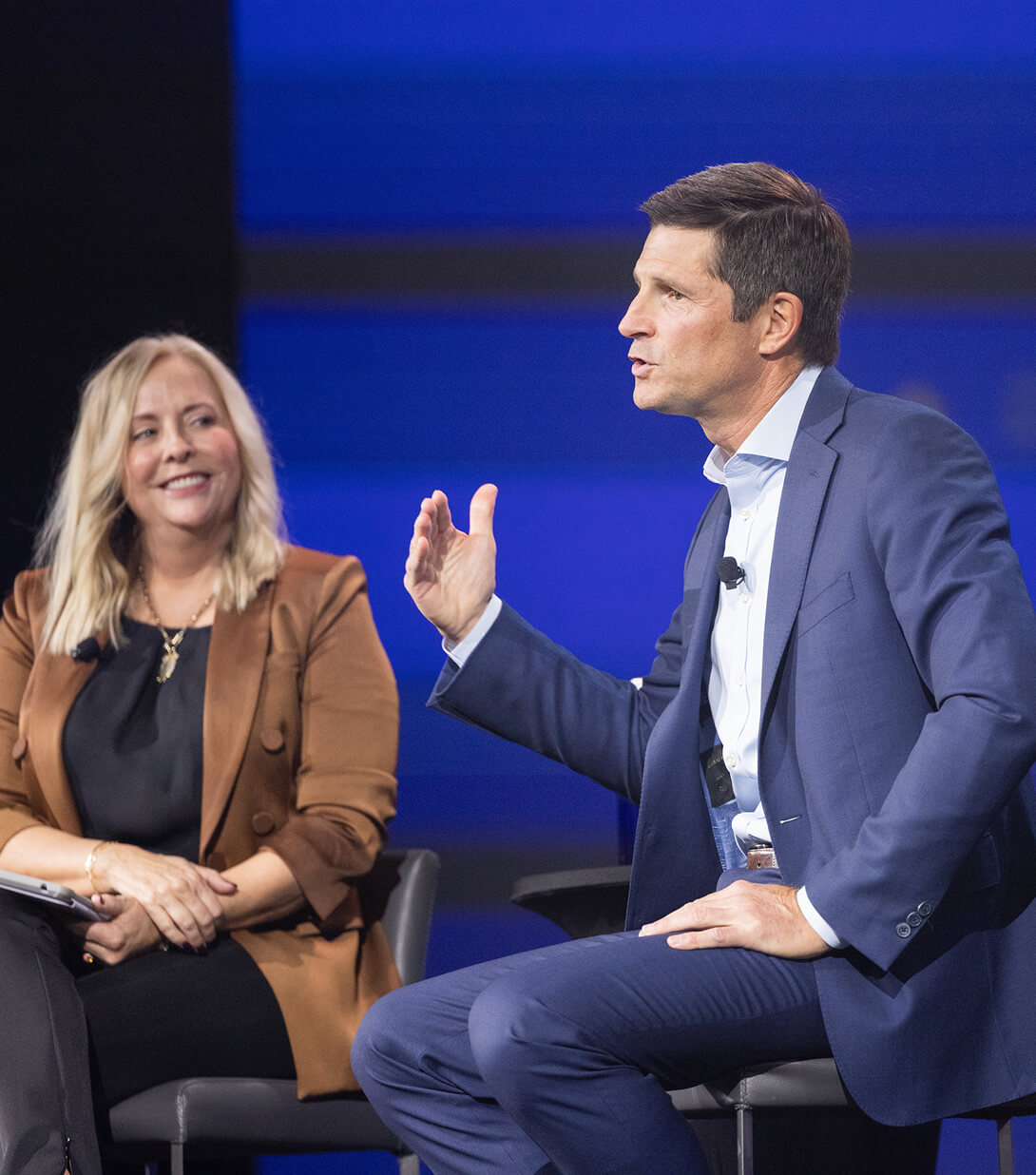 Rick Wurster, President and Chief Executive Officer, The Charles Schwab Corporation, with Jalina Kerr, Managing Director, Advisor Services, Charles Schwab & Co., Inc. speaking on stage at IMPACT 2024.